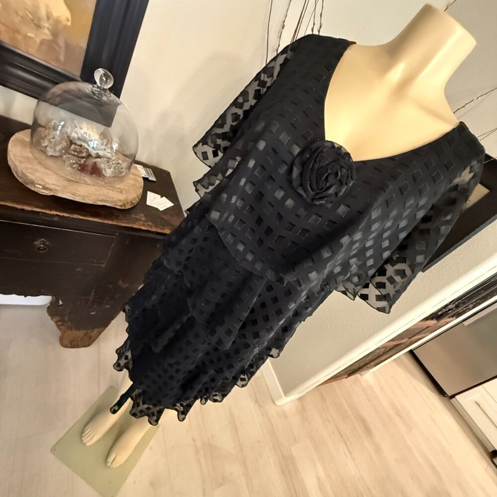 PATRA : petites Cocktail Dress w/ layers of shear ruffles and an accent rosette
